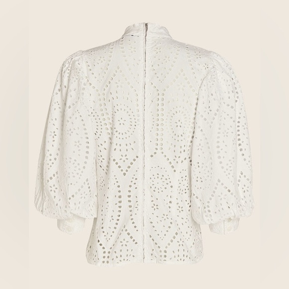 GANNI Cotton Eyelet Puff Sleeve Blouse Size 38 - Picture 2 of 6